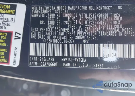 2014 Toyota Venza Xle V6 from USA, damaged, VIN 4T3BK3BB3EU104374